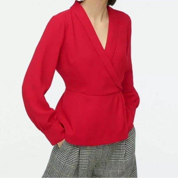 J. Crew Tops - J. Crew | Festive Red Drapey Faux WrapTop In 365 Crepe Size 14 NWT
